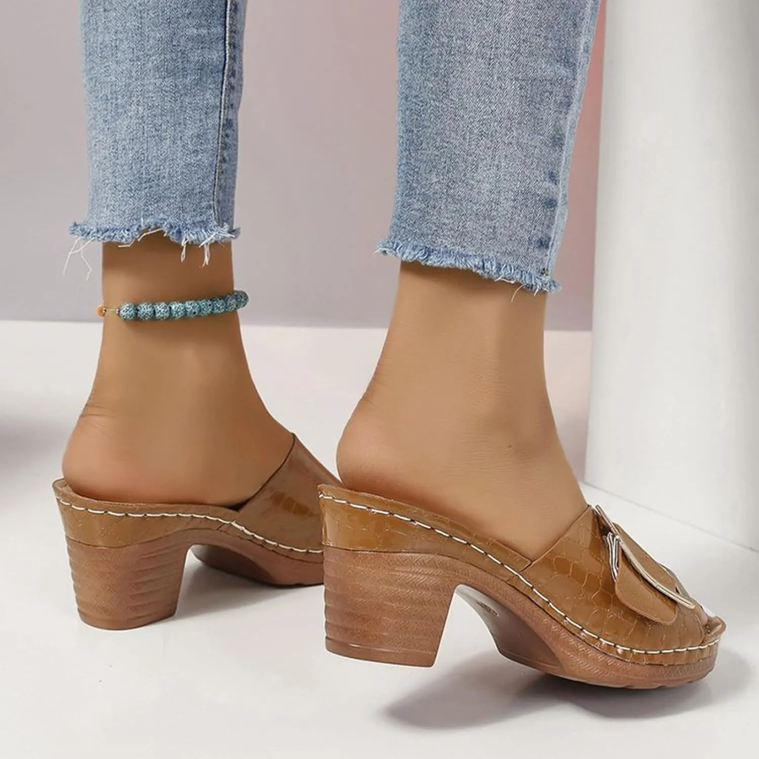 Women's Summer Fashion Open Toe Wedge Sandals With Leather Top Sandals Beach Outing Women's Sandals Size 9 Wide Width