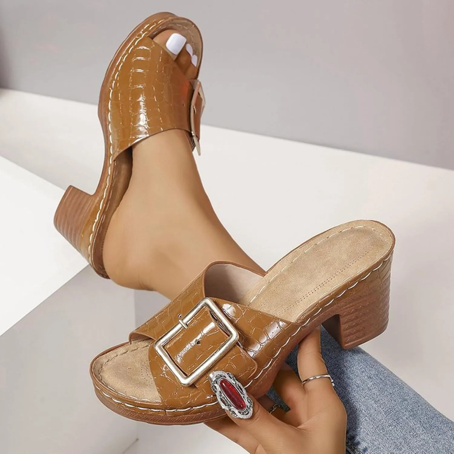 Women's Summer Fashion Open Toe Wedge Sandals With Leather Top Sandals Beach Outing Women's Sandals Size 9 Wide Width