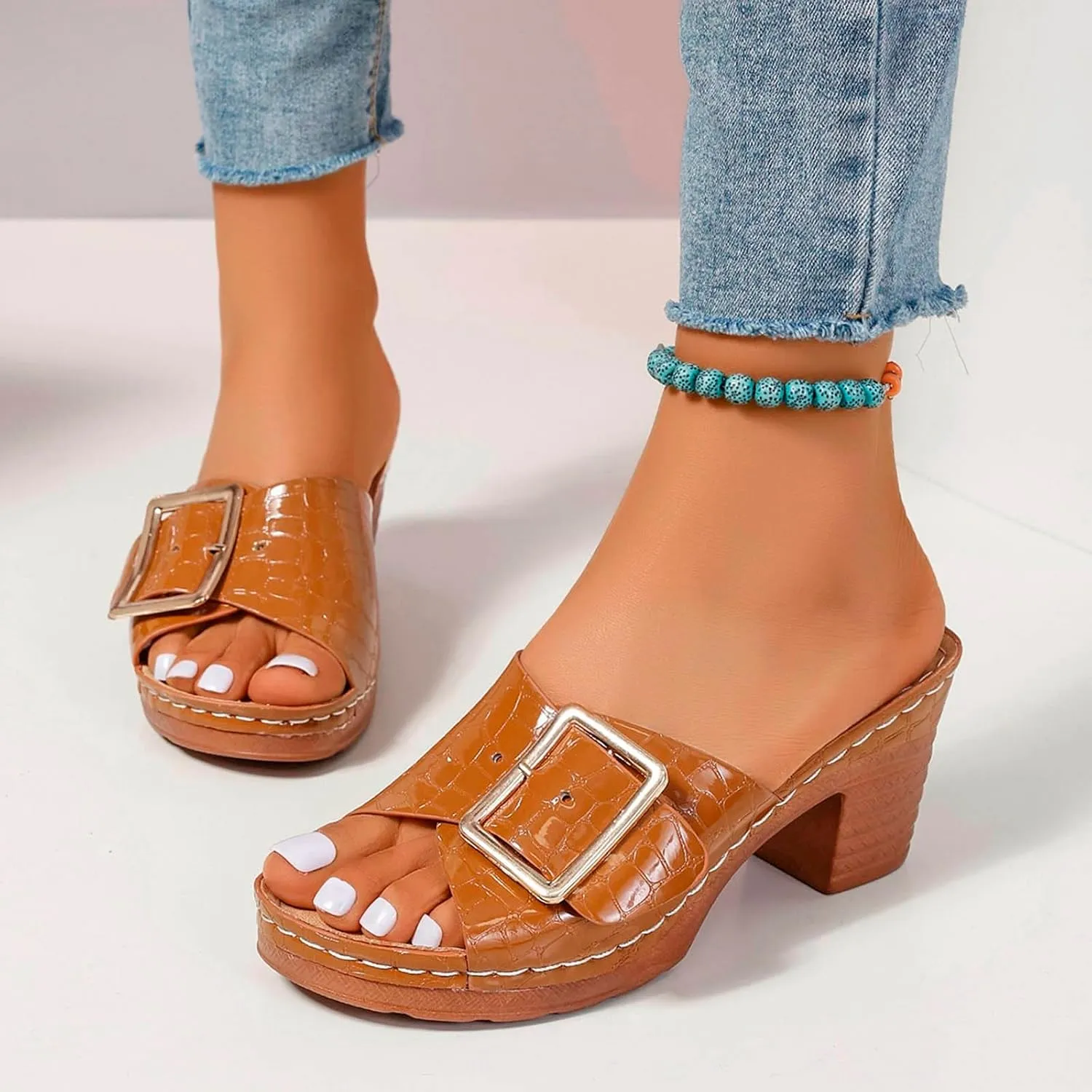 Women's Summer Fashion Open Toe Wedge Sandals With Leather Top Sandals Beach Outing Women's Sandals Size 9 Wide Width