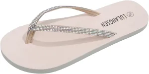 Women's Thong Glossy Rhinestone Flat Slippers for Casual Outer Wear Beach Flip Flops Lightweight Sandals