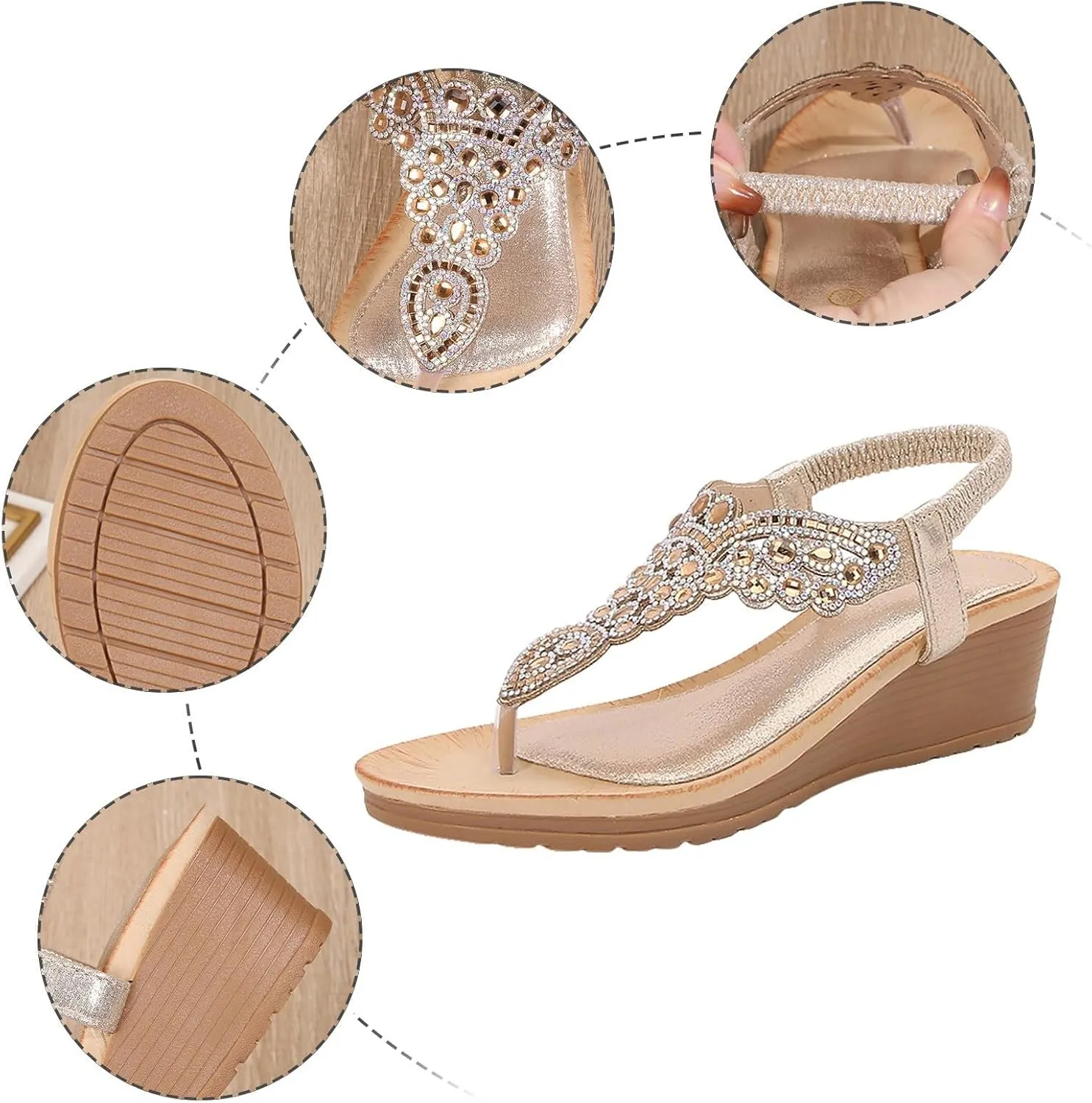 Womens Thong Sandals Arch Support Orthotic Adjustable Flip Flop Beach Glitter Bohemian Ankle Strap Wedge Shoes