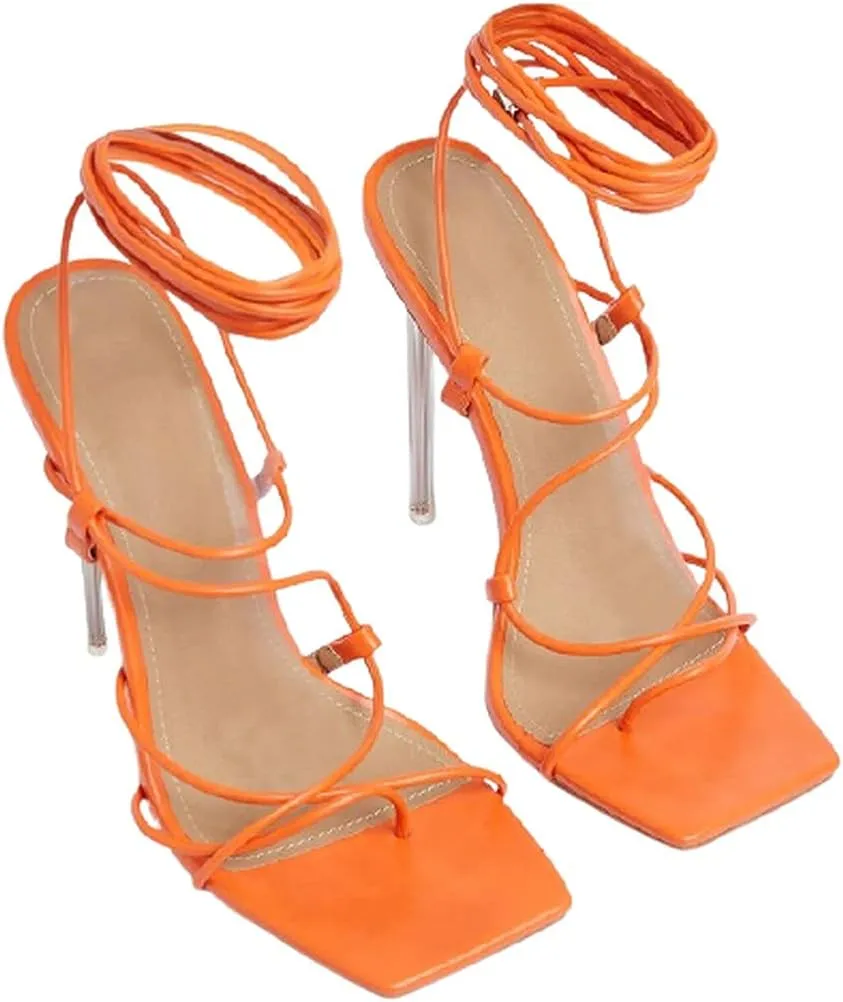 Women's Thong Sandals Lace Up Strappy High Heels
