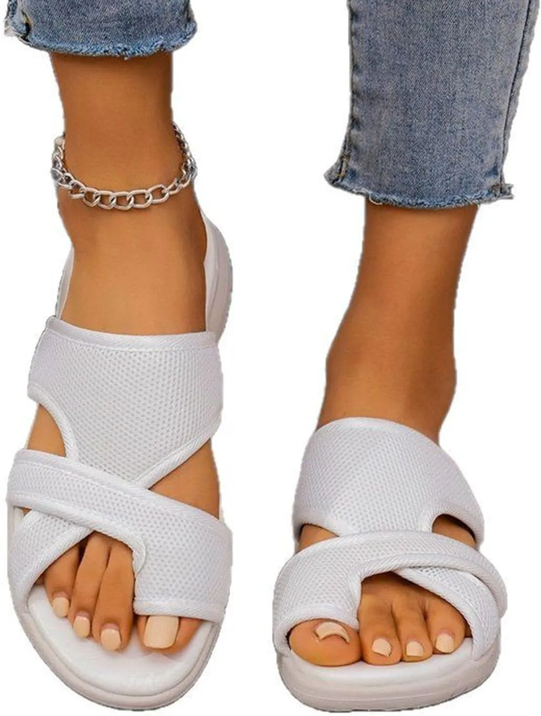 Women's Walking Flip Flops 2025 Summer Athletic Sandals Orthopedic Arch Support Comfy Mesh Slip On Soft Sole Thong