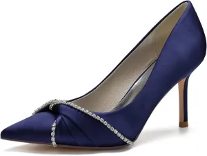 Women's Wedding Shoes Closed Toe Stiletto High Heels Rhinestones Satin Wedding Party Bridal Shoes
