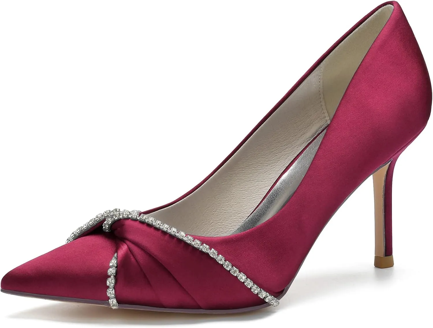 Women's Wedding Shoes Closed Toe Stiletto High Heels Rhinestones Satin Wedding Party Bridal Shoes