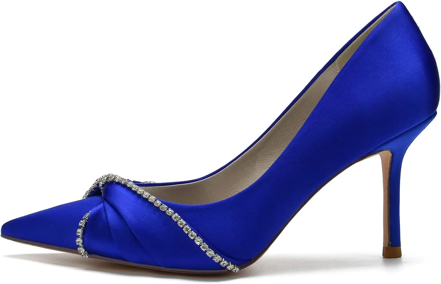 Women's Wedding Shoes Closed Toe Stiletto High Heels Rhinestones Satin Wedding Party Bridal Shoes