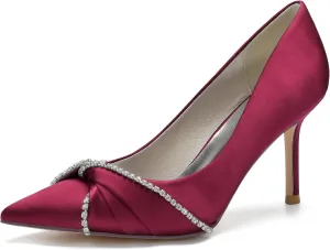 Women's Wedding Shoes Closed Toe Stiletto High Heels Rhinestones Satin Wedding Party Bridal Shoes