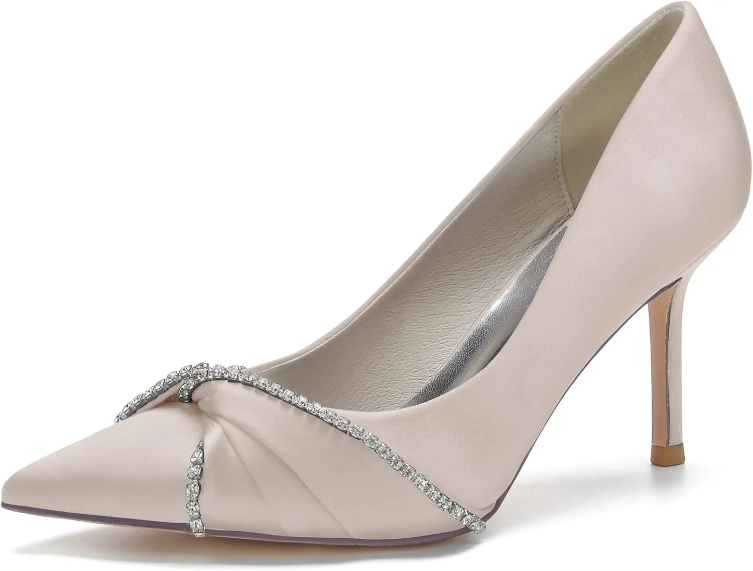 Women's Wedding Shoes Closed Toe Stiletto High Heels Rhinestones Satin Wedding Party Bridal Shoes