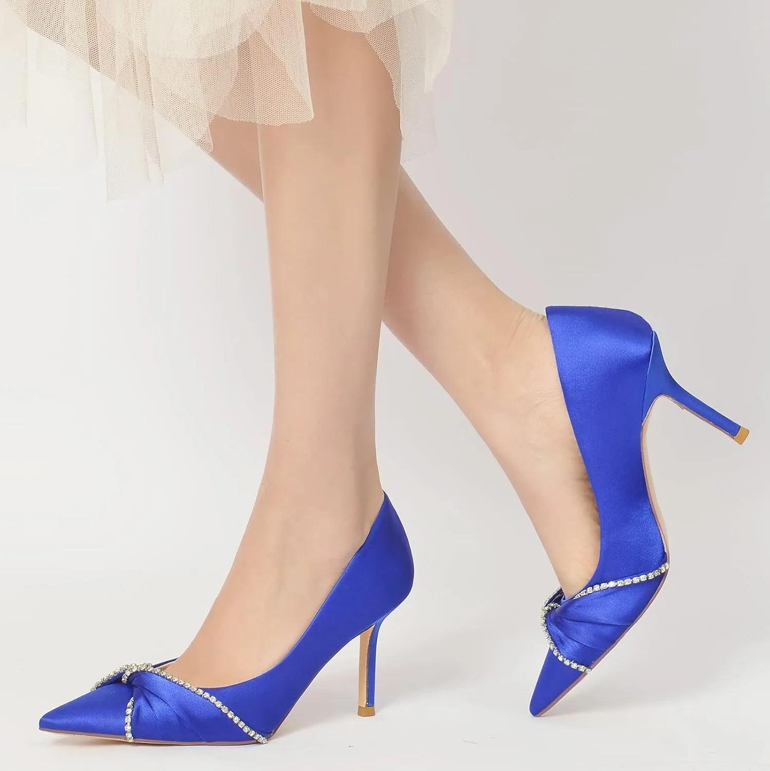 Women's Wedding Shoes Closed Toe Stiletto High Heels Rhinestones Satin Wedding Party Bridal Shoes