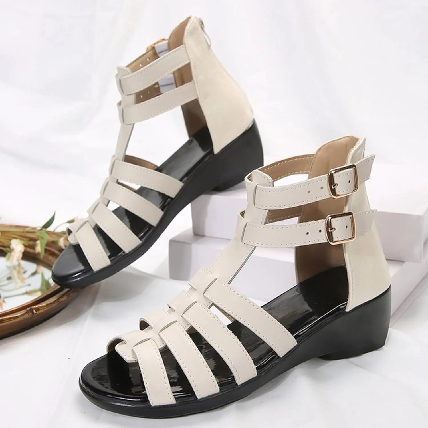 Womens Wedge Sandals Leather Women Slippers & Sandals Summer Flat For Women Soft Soled Color for