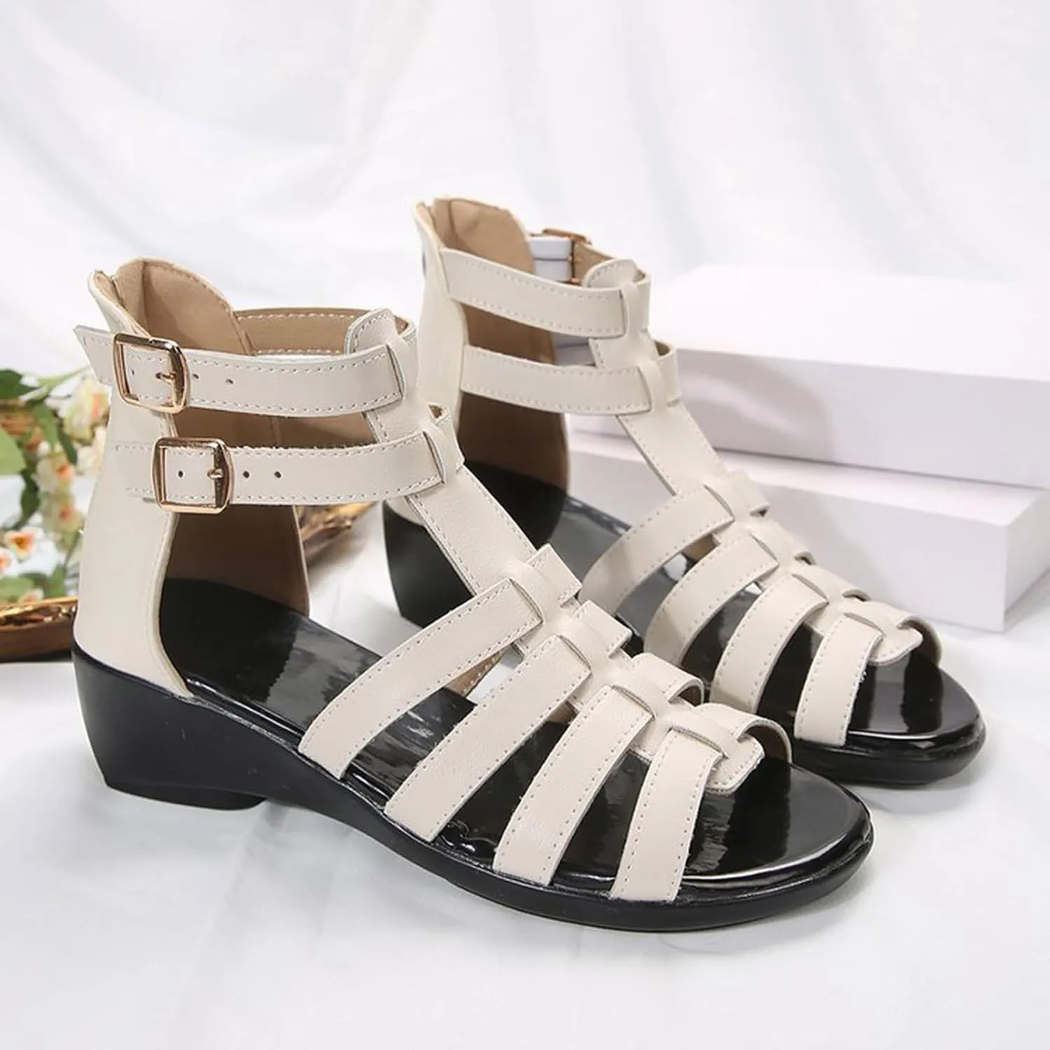 Womens Wedge Sandals Leather Women Slippers & Sandals Summer Flat Sandals For Women Arch Support Shoes for Women Sandals
