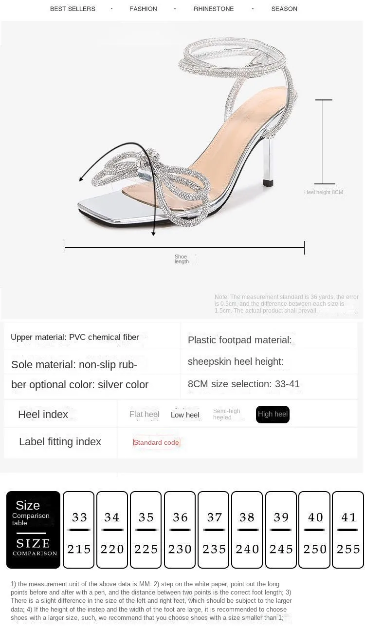 xiangtuibao  Women's Fashion Sandals Summer New Stiletto High Heels Rhinestone Open Toe Bow Rabbit Ears One Word Buckle Sandals Women