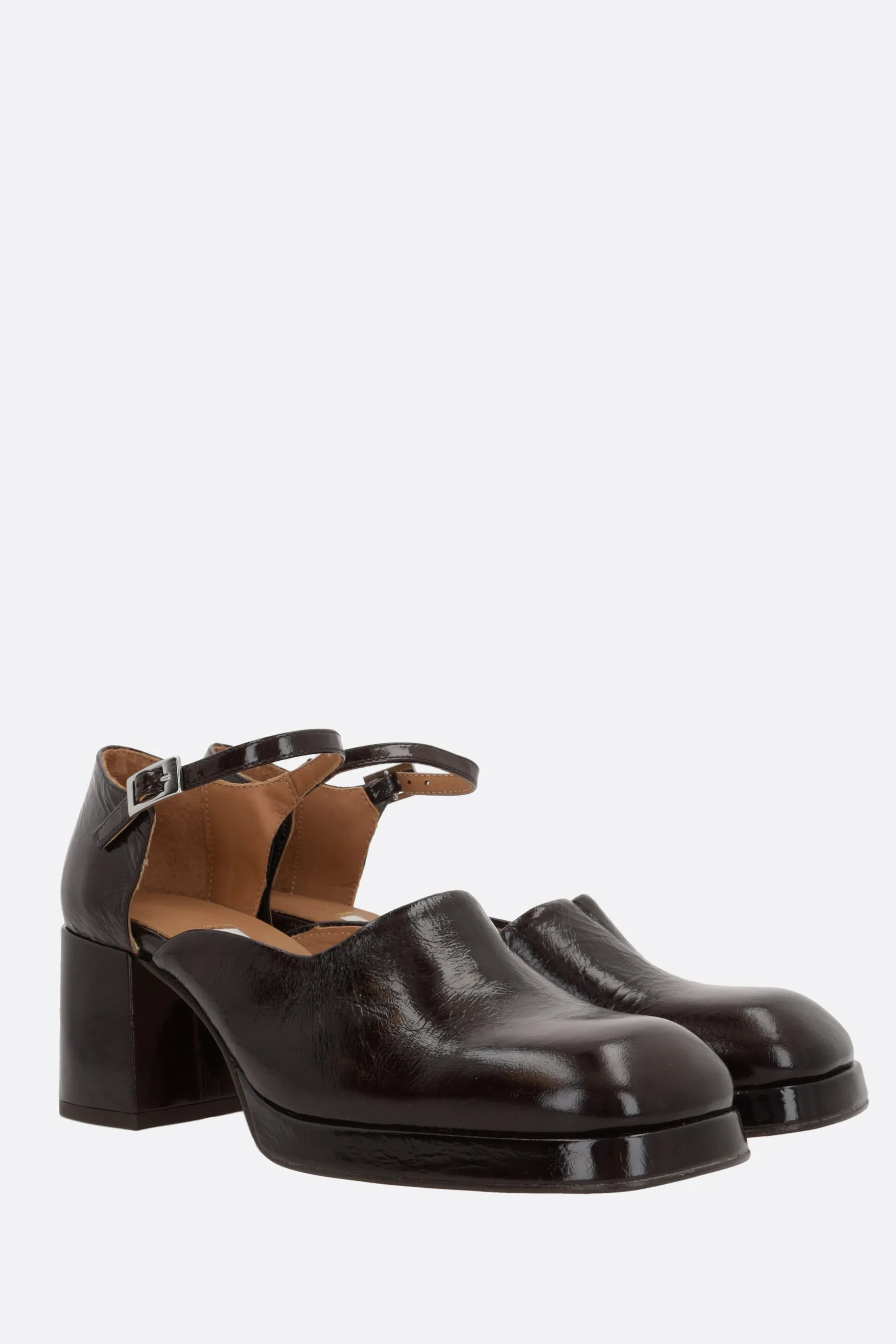 Yara cracked leather mary-jane pumps