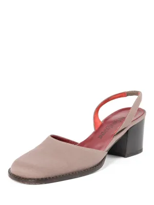 Yves Saint Laurent Slingback Block Heel Shoes Taupe