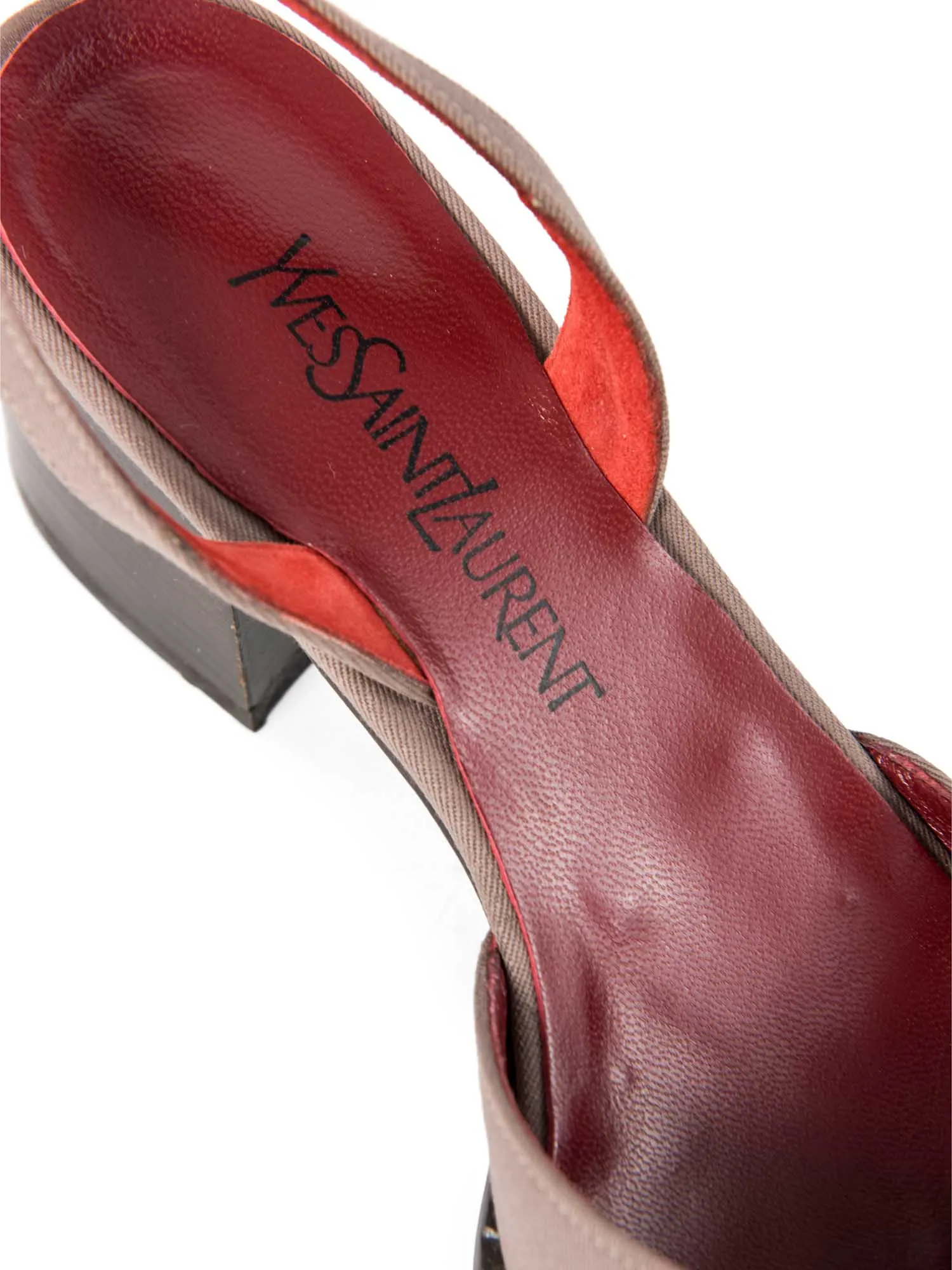 Yves Saint Laurent Slingback Block Heel Shoes Taupe
