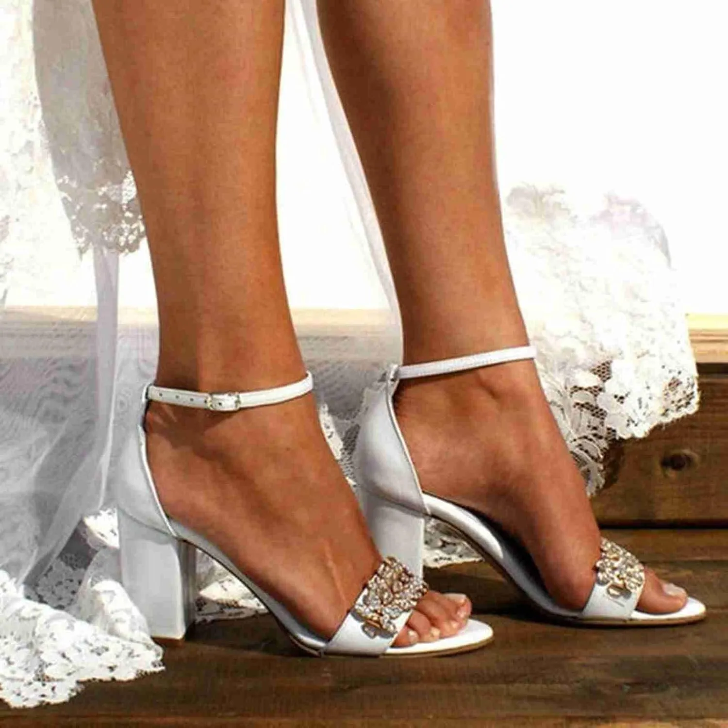 ZBYY Women's Heeled Sandals Rhinestone Open Toe Ankle Strap Buckle High Chunky Heel Party Wedding Dress Pumps Sandals