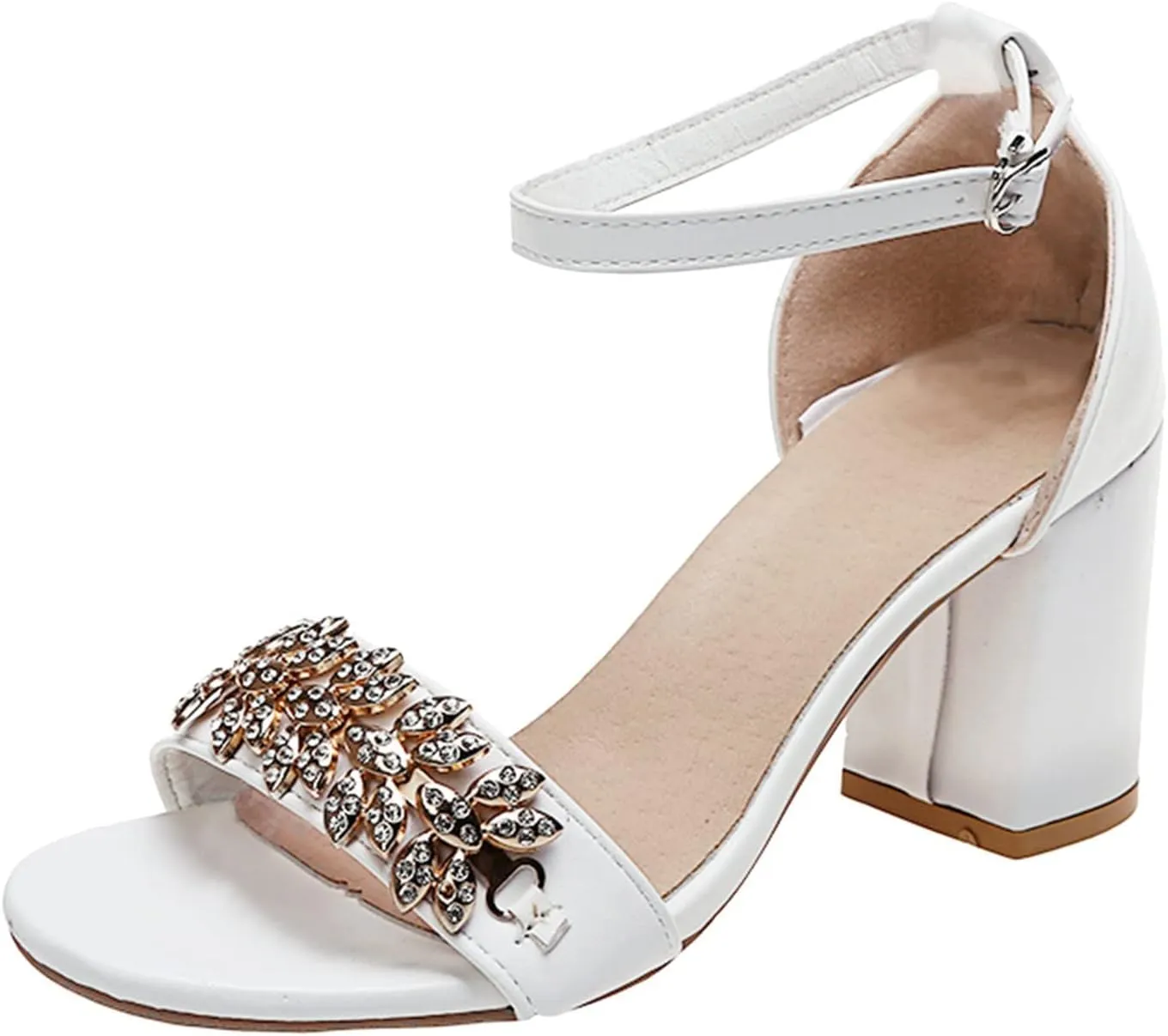 ZBYY Women's Heeled Sandals Rhinestone Open Toe Ankle Strap Buckle High Chunky Heel Party Wedding Dress Pumps Sandals