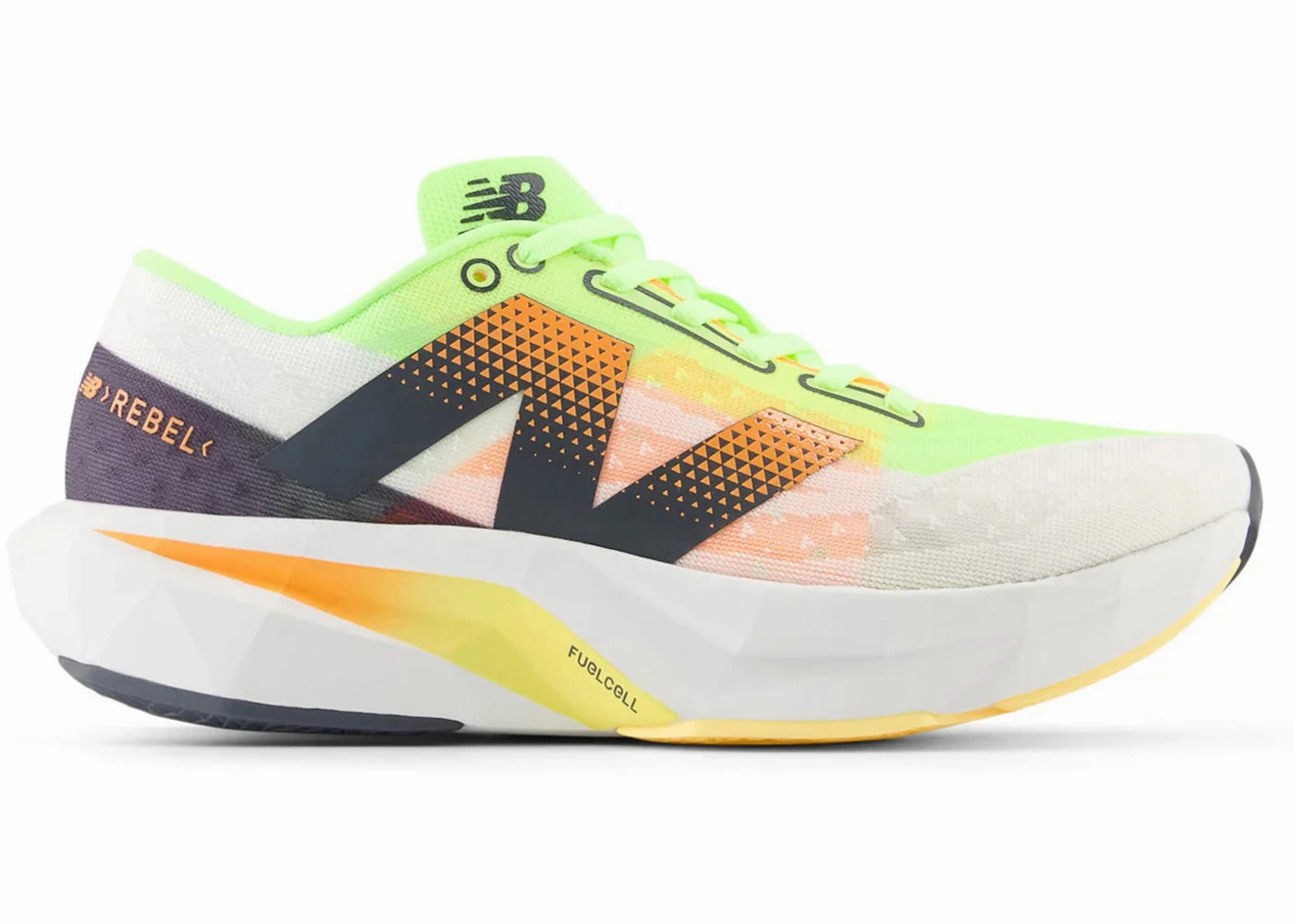 New Balance FuelCell Rebel v4White Bleached Lime Glow Supportive Heel Counter