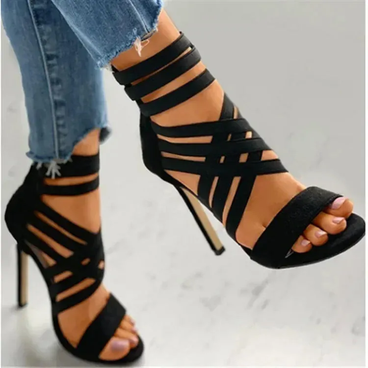 Zipper New Fashion Summer High Heels Sexy Ladies Peep Toe Shoes Women Pumps